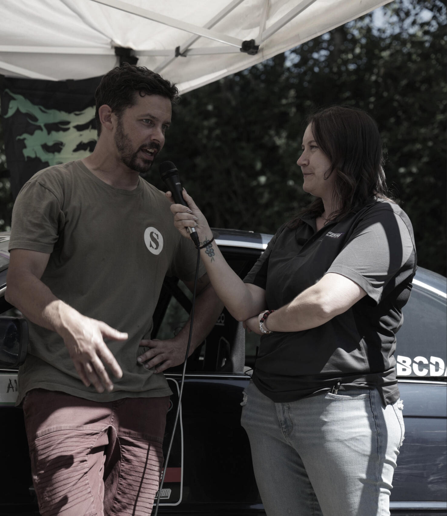 Nicole interviewing a drift competitor on the livestream